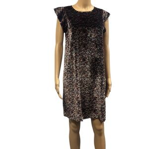 Loft Velvet Multicolor Floral Print Flutter Sleeve Shift Crew Neck Dress Small